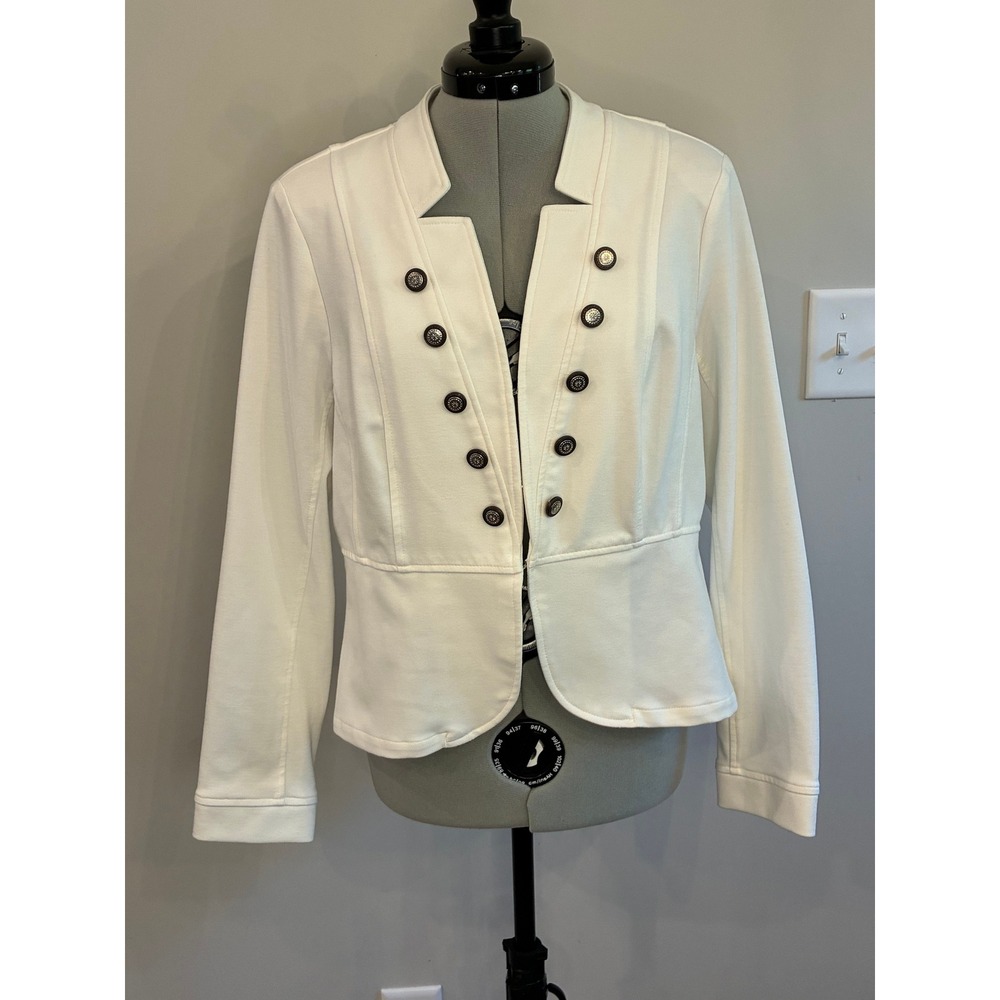 Kate & Rosy Womens White Military Style Ponte Knit Blazer Jacket Large